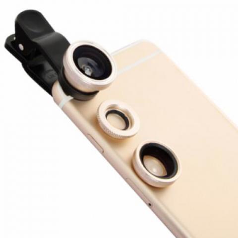 猎奇(LIEQI) LQ-601 手机镜头 广角鱼眼微距三合一套装 苹果华为外置摄像头 金色