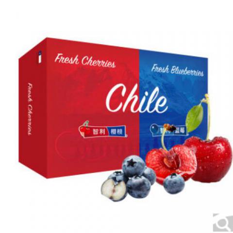 智利进口车厘子+蓝莓组合装（车厘子2.5kg JJ级大果+蓝莓6盒装大果 约125g/盒）新鲜水果 年货礼盒